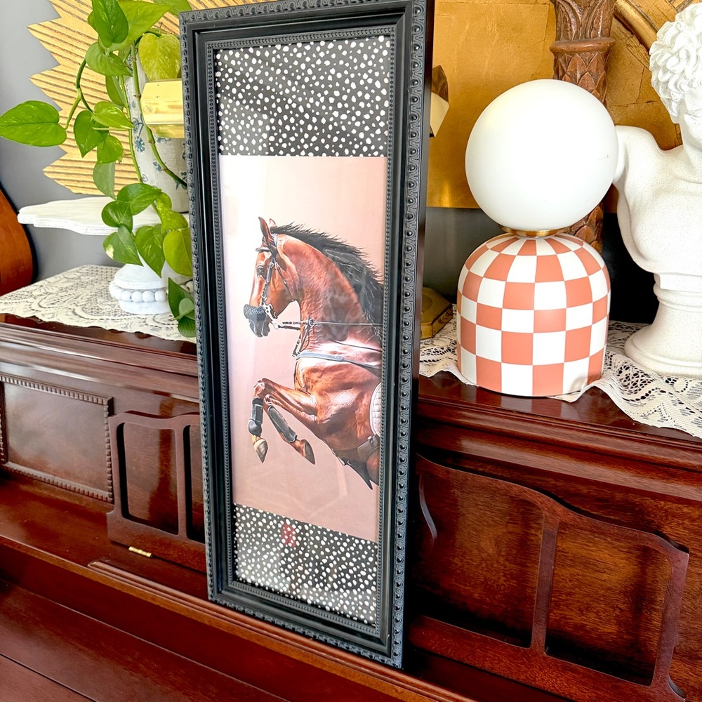 Horse Canvas Art Print Dot Black Framed Wall Art Equestrian Animal Art 10x26” - Picture 4 of 8
